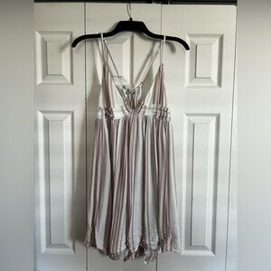 O’Neil Light Taupe & White Striped Spaghetti Strap Dress
